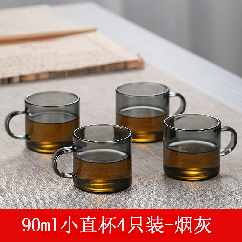 Taza pequeña de vidrio para té, taza pequeña color gris humo, taza para té, juego de té Kung Fu resistente al calor para el hogar, taza de degustación, de borosilicato alto.