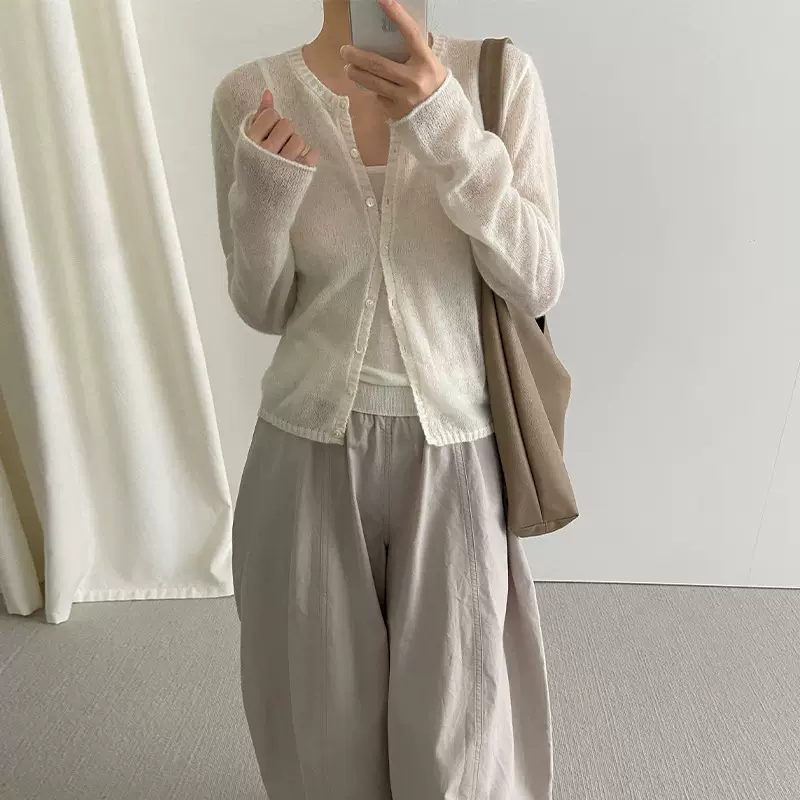 TG 马海羊毛针织薄开衫女2025早秋新款简约百搭显瘦长袖毛衣25671