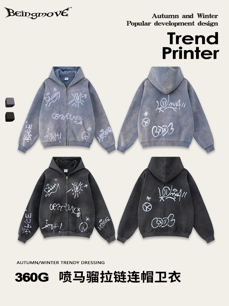 2025 marca de moda de otoño retro alta sensación graffiti de manga larga cardigan de punto de otoño chaqueta de cremallera de lana para hombres
