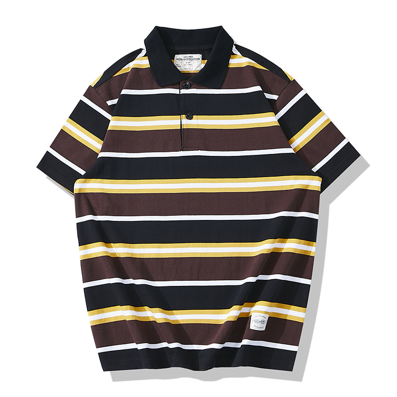 OKONKWO Color irregular a juego solapa gruesa camiseta a rayas gruesa manga corta Camisa de Polo a rayas