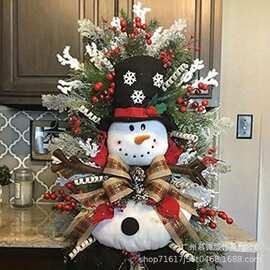 爆款圣诞节花环雪人植绒松针装饰跨境亚马逊冬季Christmas Wreath