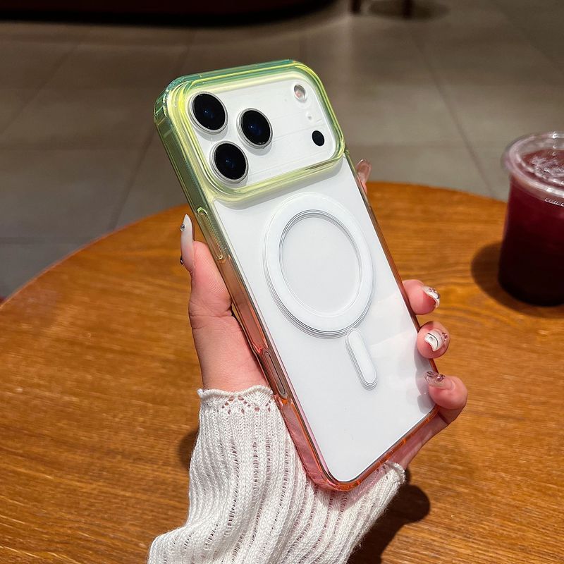 适用iPhone17Promax渐变磁吸手机壳15PRO苹果16透明撞色保护套11|undefined