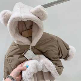 婴儿衣服冬装儿童棉服男女宝宝冬季加厚外出棉袄加绒小熊连帽代发