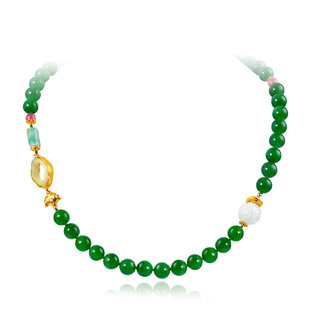 Spot wholesale Hotan Jasper sterling silver necklace female national style design white jadeite beads sweater chain source factory