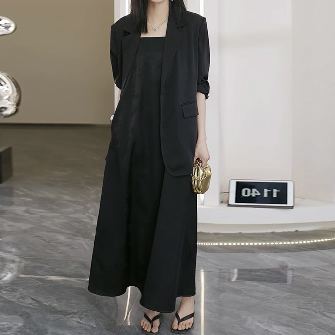 Xz135-thin suit satin back slit professional commuter loose slimming long sleeve suit sun protection shirt jacket