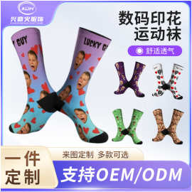 跨境亚马逊定制圣诞节数码印花logo宠物头像毛圈个性印花运动袜子