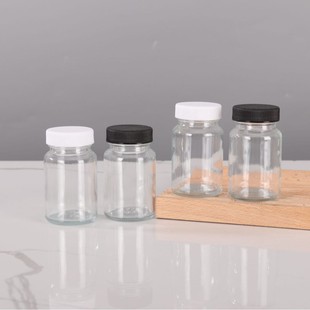Transparent Glass J Capsule Bottle Ginger Juice Wide Mouth with Lid Small Juice Cordyceps Glass Bottle 60ml with Lid