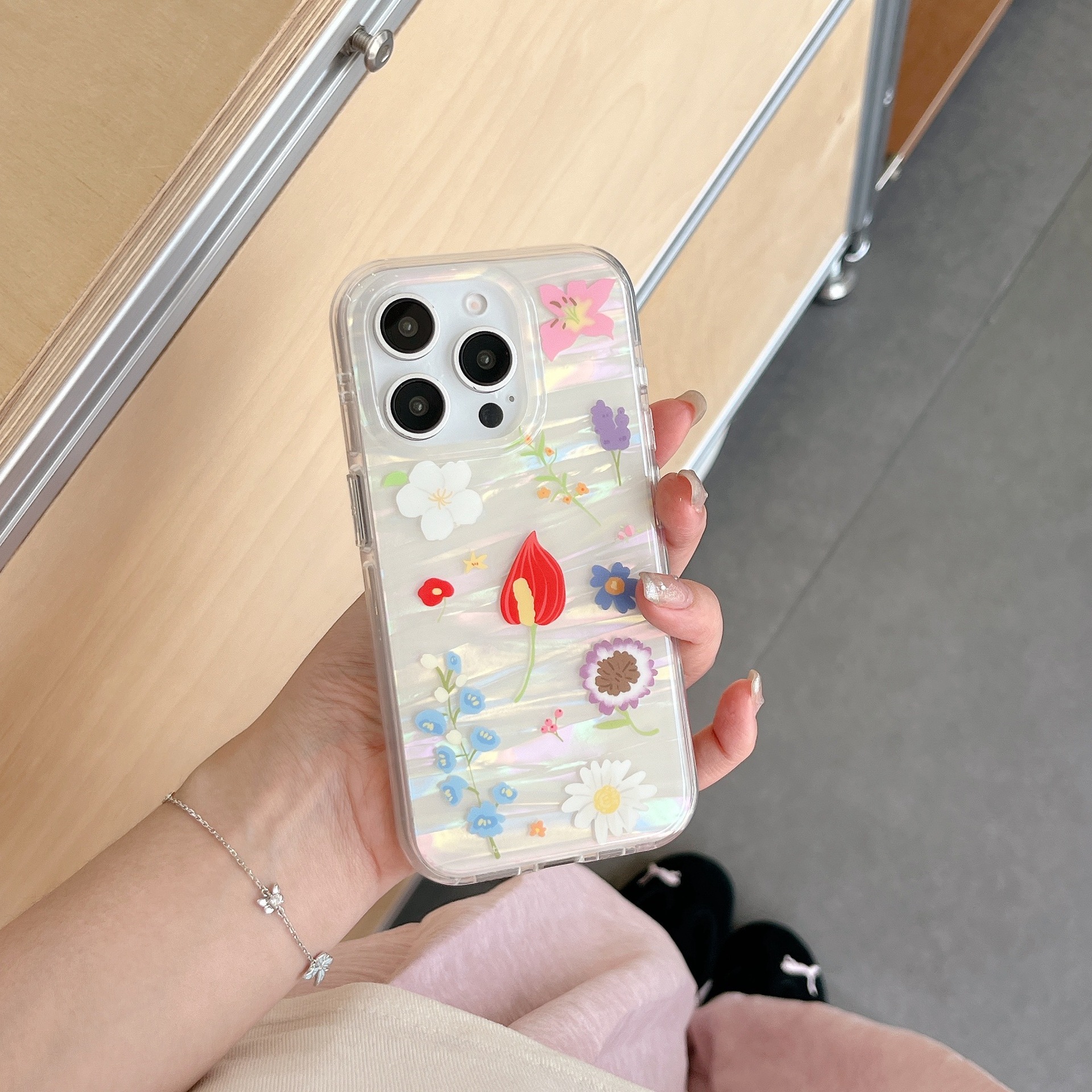 Flores de colores con patrón de concha de primavera ins para iphone16 Apple 15ProMax funda para teléfono móvil 13/14 nuevo