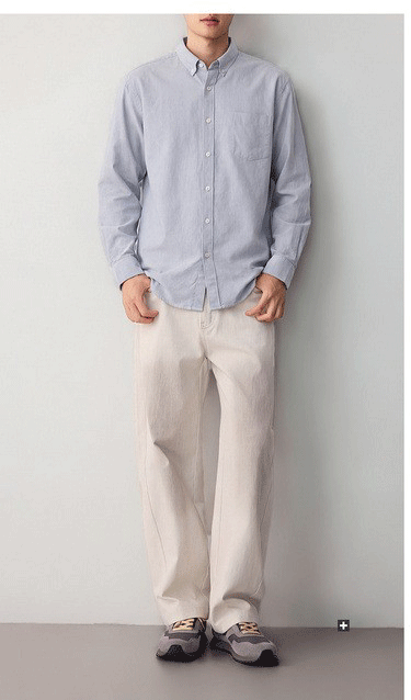Áo sơ mi nam dài tay cotton trơn phong cách công sở — màu xanh nhạt chi tiết 13