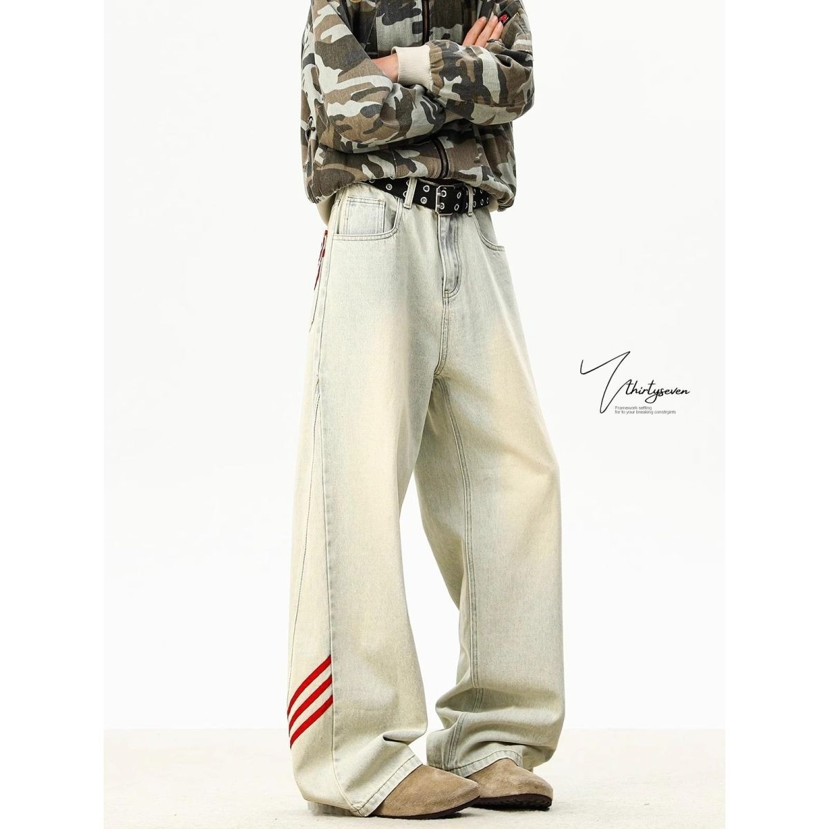 Pantalones Jeans de Rayas para Hombre de Denim, Corte Recto, para Uso Diario