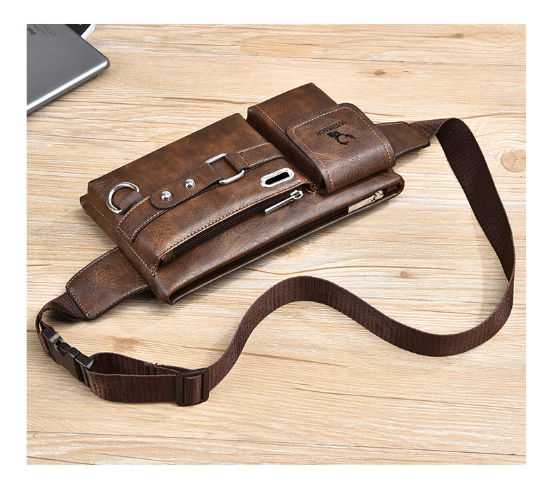 2023 New Hot Selling Men's Shoulder Bag Crossbody Bag Tactical Chest Bag Mobile Waist and Crotch Bag Multi Functional Chest Bag Retro PU Waist Bag_voghion.com