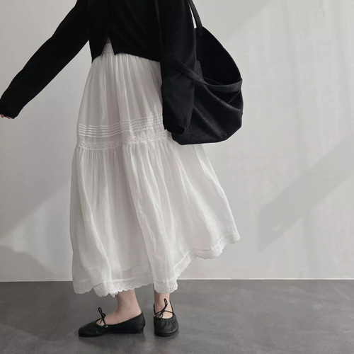 Natural high-branch fermentation washing ramie A-line skirt white skirt 2025 summer homemade cotton and linen literary fairy skirt