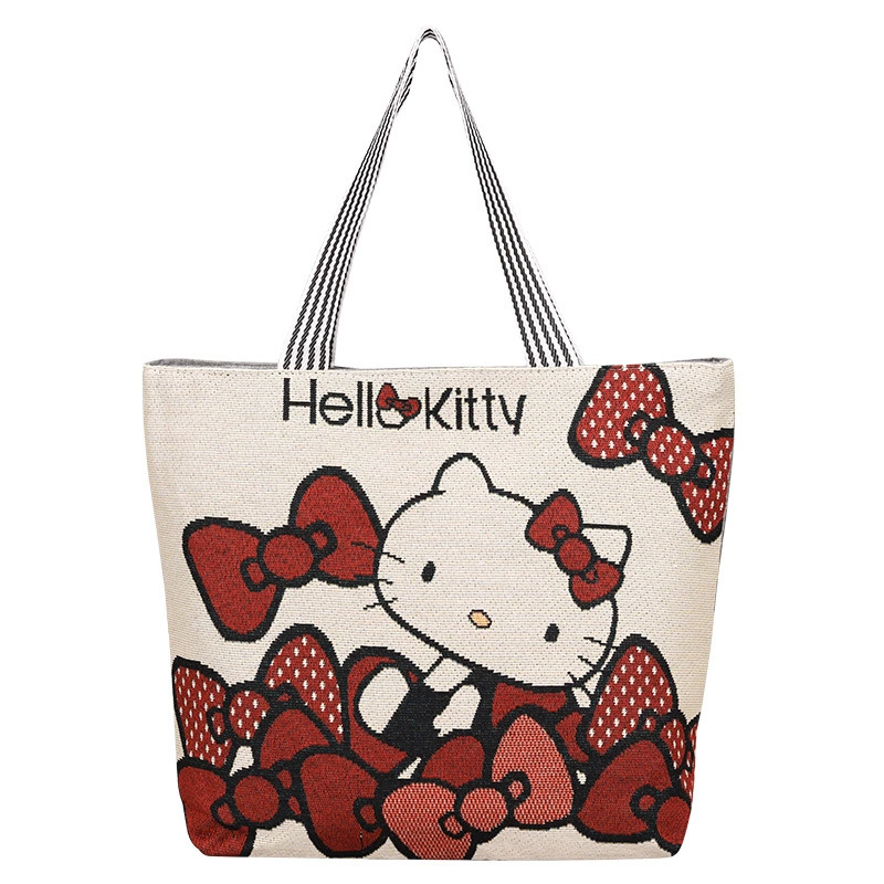 Вышитая льняная Tote-сумка с рисунком кролика, ручная переноска, полосатые ручки, лёгкий вес