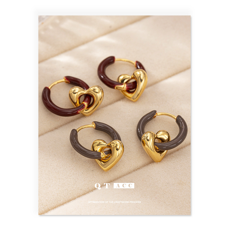 Moda clásica amor pendientes retro alta sensación de goteo manual pendientes de aceite simple versátil otoño invierno pendientes
