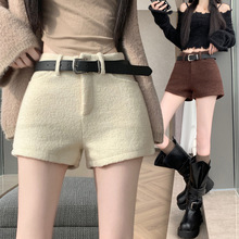 复古加厚毛呢咖棕色短裤女秋冬新款A字型高腰显瘦呢子靴裤直筒裤