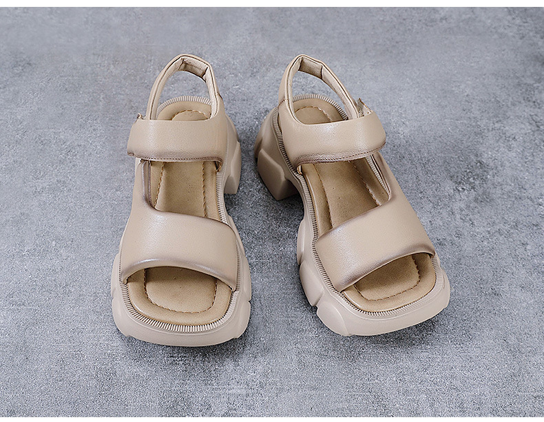 Dép sandal nữ quai ngang da bò thật, đế dày cổ điển, hở ngón, phong cách La Mã — Màu be chi tiết 10
