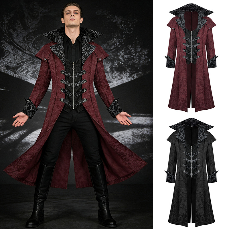European and American Amazon Cos Medieval Halloween Coat Jacket Dark Pattern Retro Coat Men's Gothic Dark Clothing