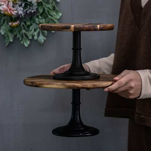 Factory direct sales wooden tall cake tray European style wedding party shooting props solid wood tray dessert cake stand