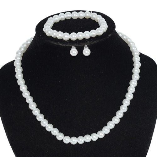 European and American wedding gift faux pearl three-piece jewelry set, bride's faux pearl necklace bracelet earring set