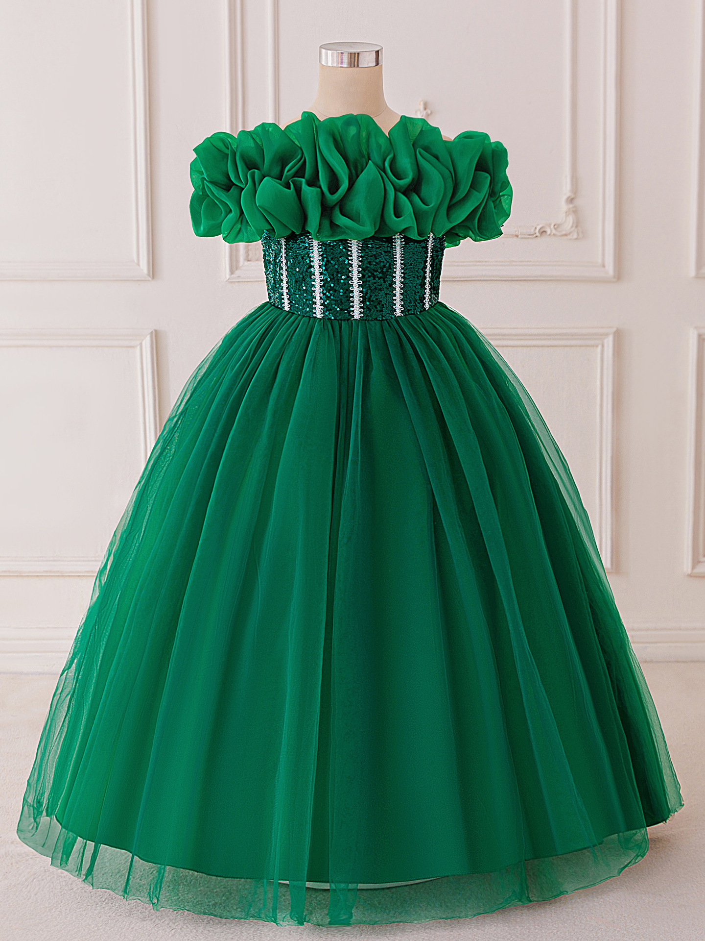 Nuevo vestido de niña vestido de princesa de novia de alta gama de un solo hombro