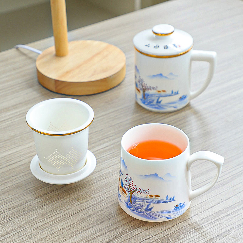 ティーカップ陶磁器茶水分離水カップ泡カップ事務カップ個人カップフィルターマグカップ付きお土産ロゴ|undefined