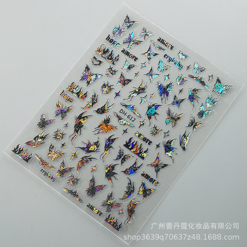 Pegatinas de uñas populares elegantes pétalos blancos semitransparentes mariposa fragmentos de vidrio de Aurora de colores con pegatinas adhesivas para uñas