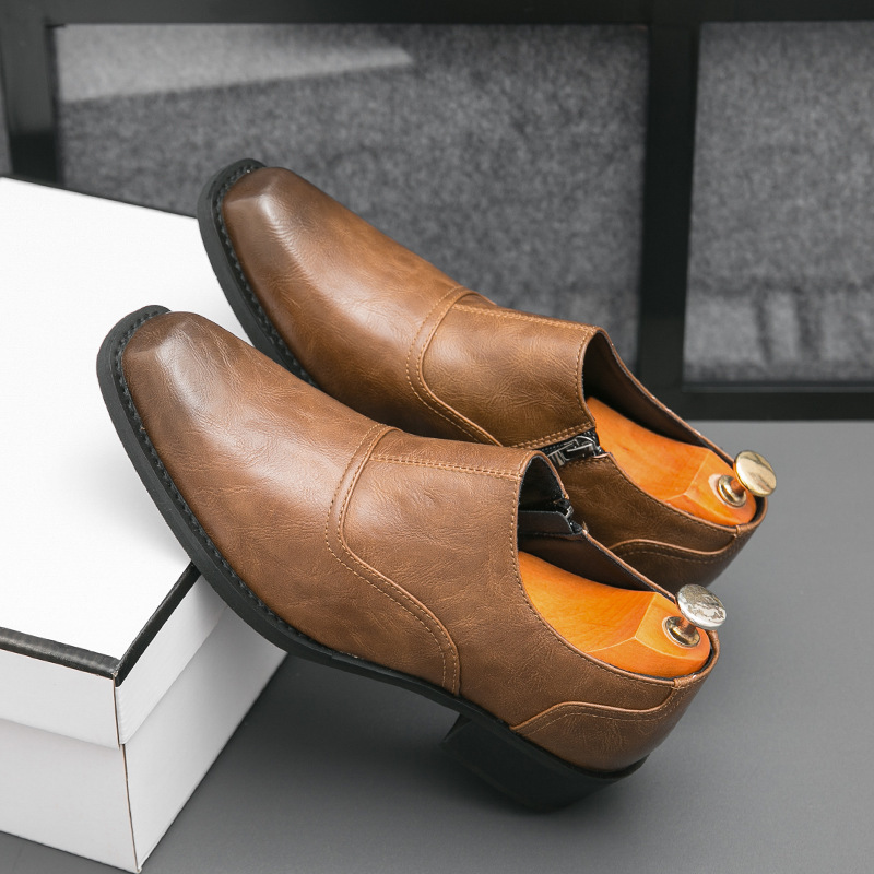 High-heeled business leather shoes Korean version of spring and autumn men's British nightclub increased sole men's leather shoes lazy casual shoes wholesale