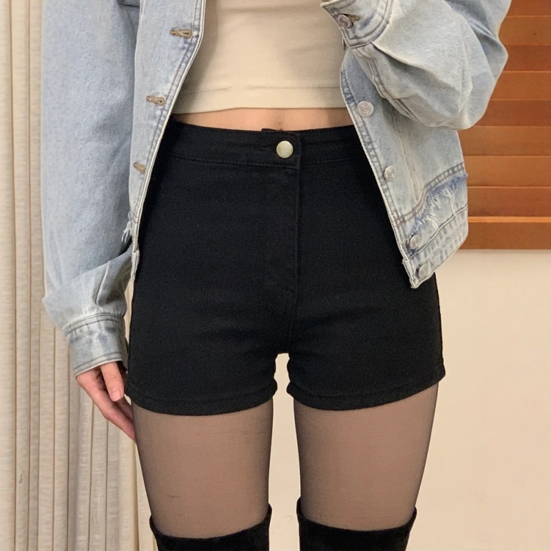 黑色牛仔短裤女夏季大码胖mm高腰弹力遮胯显瘦梨形身材a字热裤子|undefined