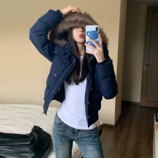连帽毛领棉服外套女冬季2025新款美式复古加厚保暖防寒短款面包服