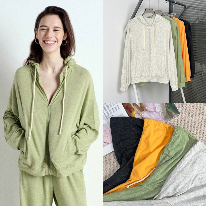 House Summer New Zhou Yutong Style Modal Cotton Brushed Casual Zipper Hooded Sweatshirt Jacket for Women House Summer New Zhou Yutong Style Modal Cotton Brushed Casual Zipper Hooded Sweatshirt Jacket for Women