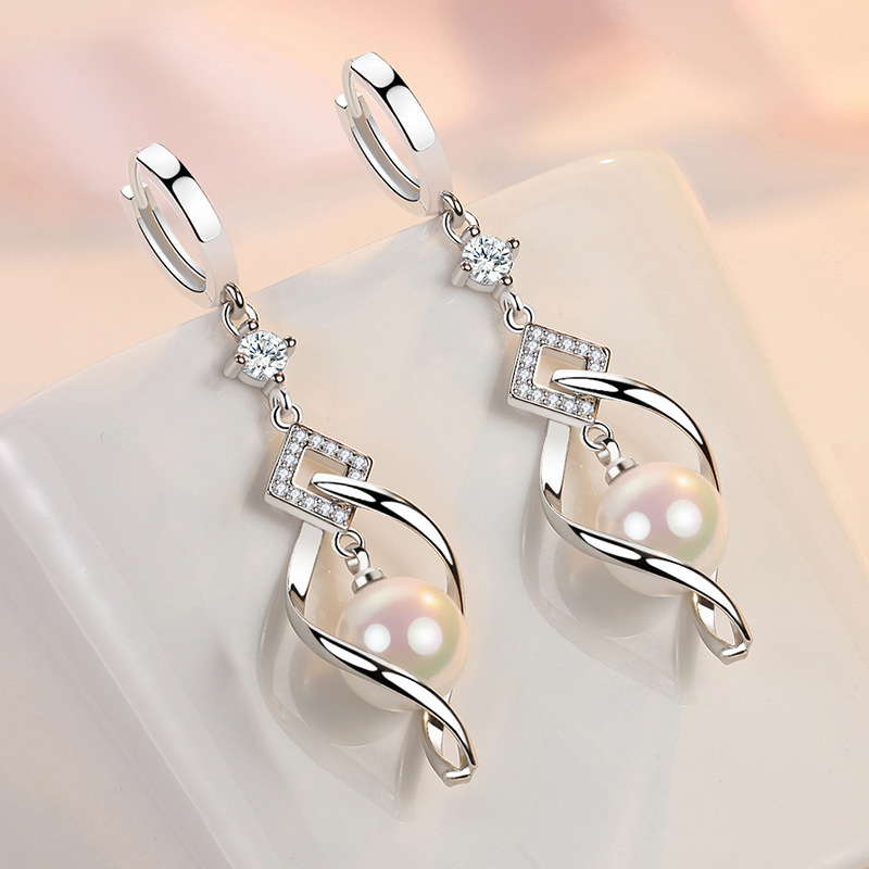 Pearl For Women, Rotating Love Pearl Drop Earrings, Medium-long Earrings With Diamonds, Elegant Ear Accessories_voghion.com