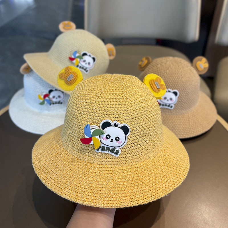 Sombrero para niños Sombrero de paja hueco de verano Molino de viento para bebés Sombrero para el sol al aire libre Sombrero para niños y niñas Sombrero de pescador de alero grande