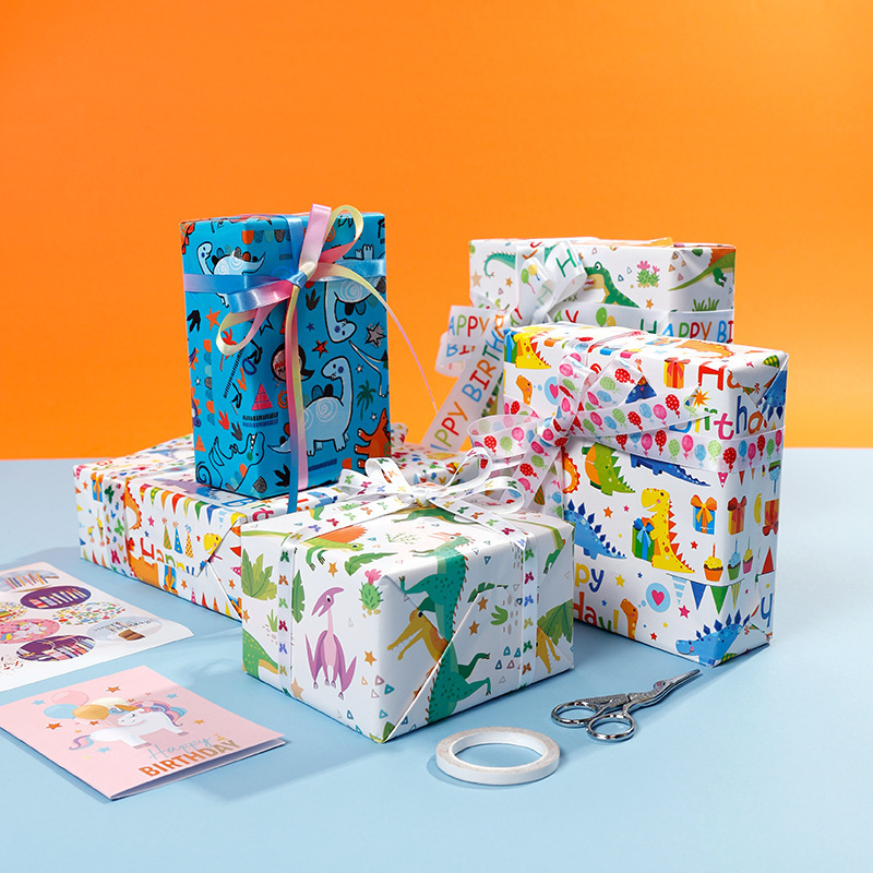 Amazon限定 80gコート紙 漫画恐竜シリーズ ギフト包装紙 子供の日の誕生日シリーズ ギフト|undefined