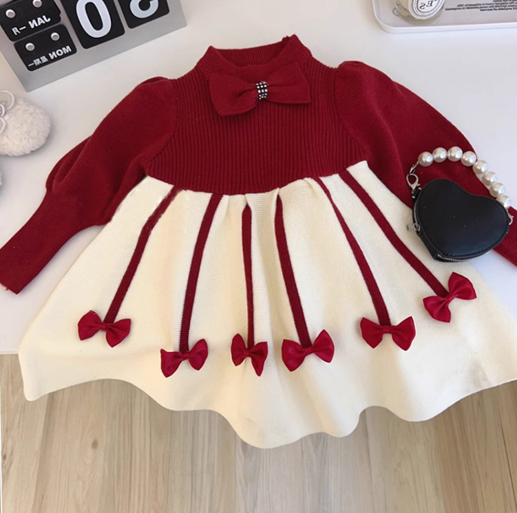 Mädchen 2023 Herbst/Winter Neue kinder Modische Verdickte Prinzessin Kleid Internet Rot Kleines Mädchen Pullover_voghion.com