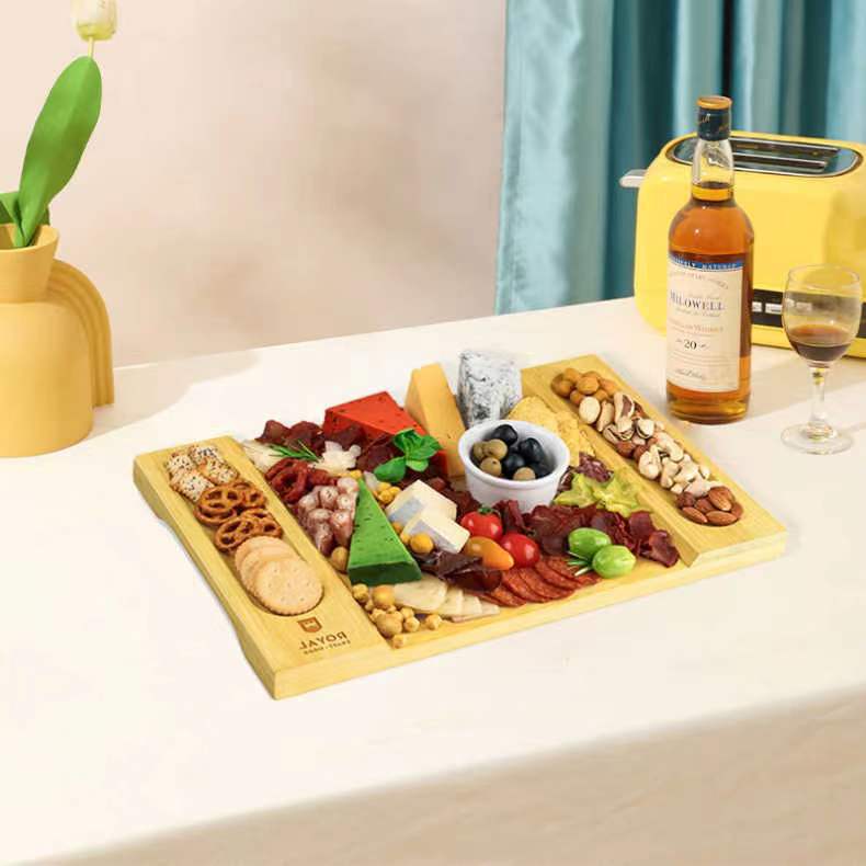 Bandeja de Madera Maciza para Aperitivos, Frutos Secos, Queso, Bandeja Rectangular Creativa de Bambú para Cortar Queso, Tabla de Cortar al por Mayor