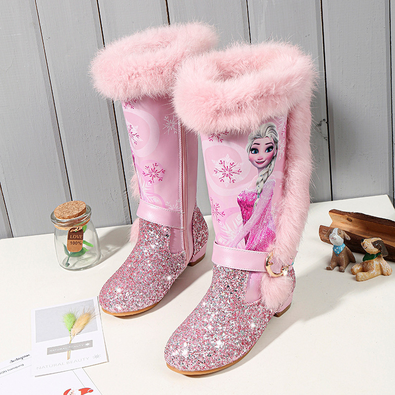 Maoergang Winter Girls' Elsa High-Heeled Boots with Plush Lining, Snow Boots, Children's High Boots, Baby Princess Boots, Cotton Boots Maoergang Winter Girls' Elsa High-Heeled Boots with Plush Lining, Snow Boots, Children's High Boots, Baby Princess Boots, Cotton Boots