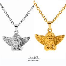 跨境高级感小天使吊坠项链冷淡风ins18K金时尚百搭不锈钢锁骨链工