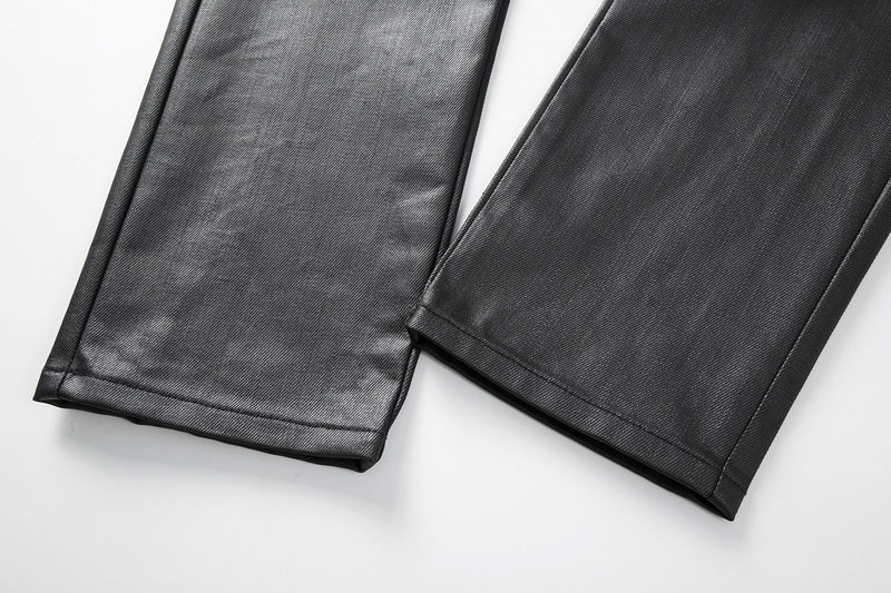 Moška oblačila High street ins enakega stila trendovske črne voskane kavbojke z zadrgo_voghion.com