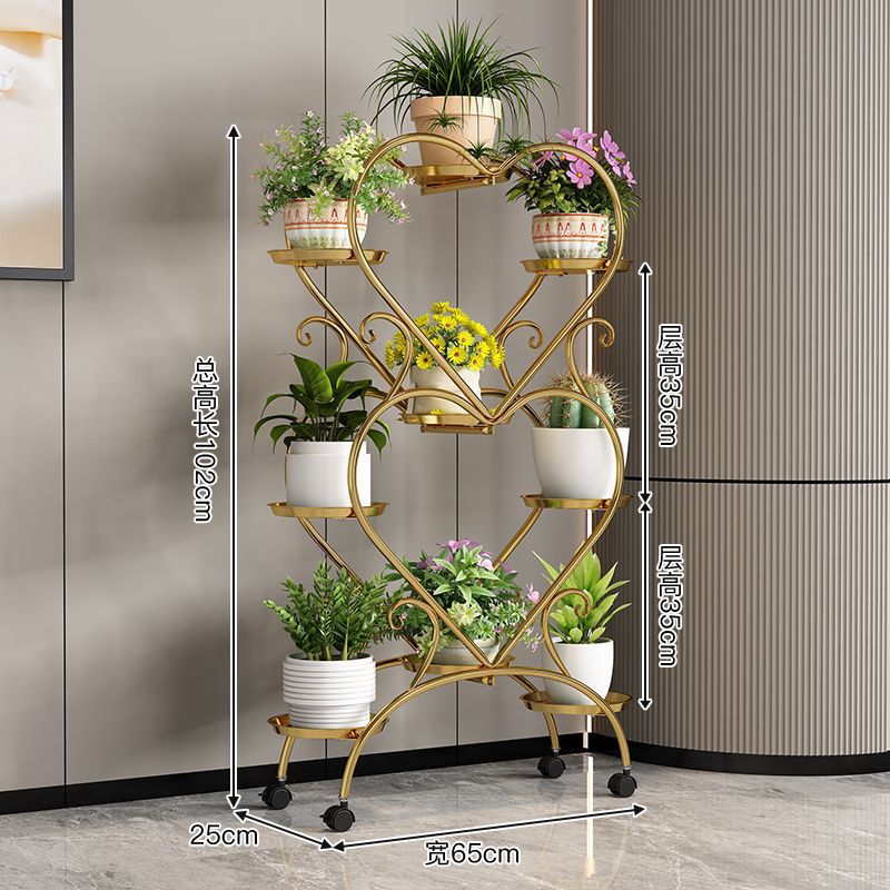 El fabricante del marco de flores de hierro nórdico aterrizó en la Sala de estar de Luoluo verde de varios pisos, con ruedas móviles en el interior del estante de plantas domésticas.