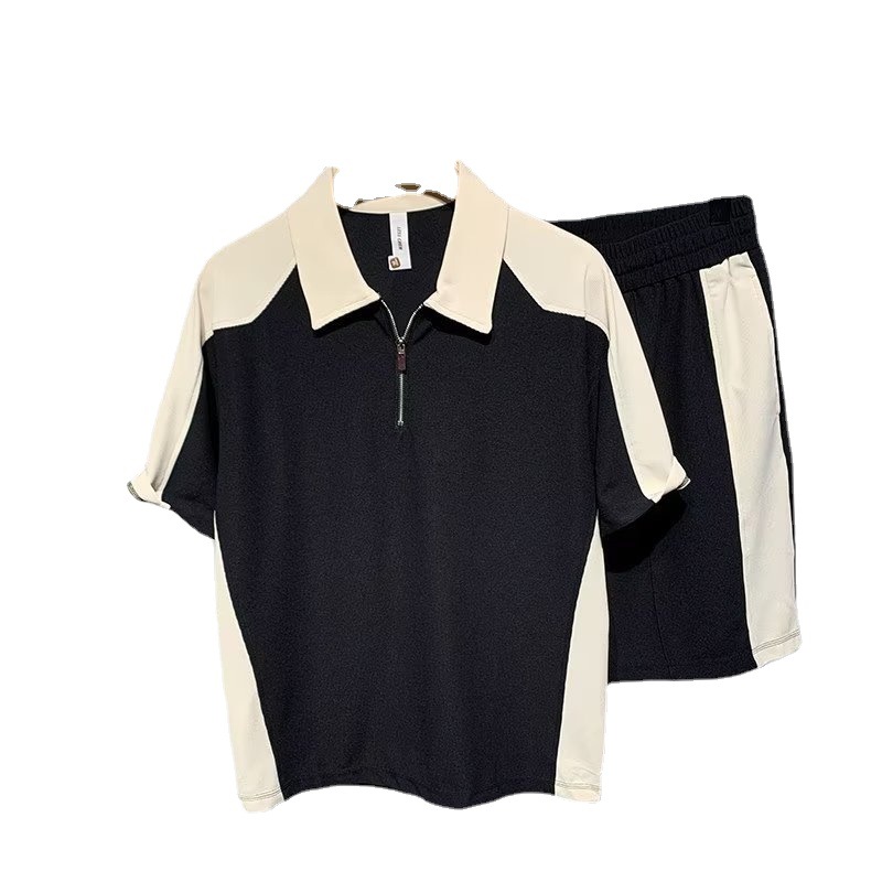Color a juego de moda suelta delgada camisa de polo cortos traje de dos piezas de los hombres 2022 verano nuevo casual traje de verano moda