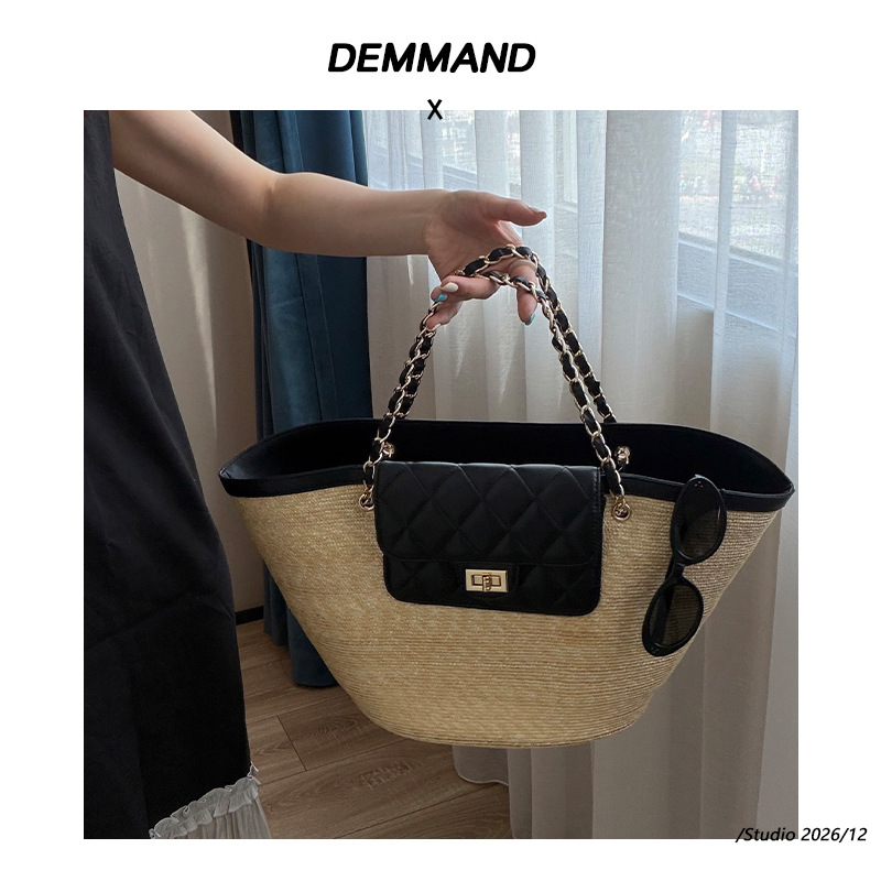 Bolsa de ombro em rattan trançado com acabamento em couro_voghion.com