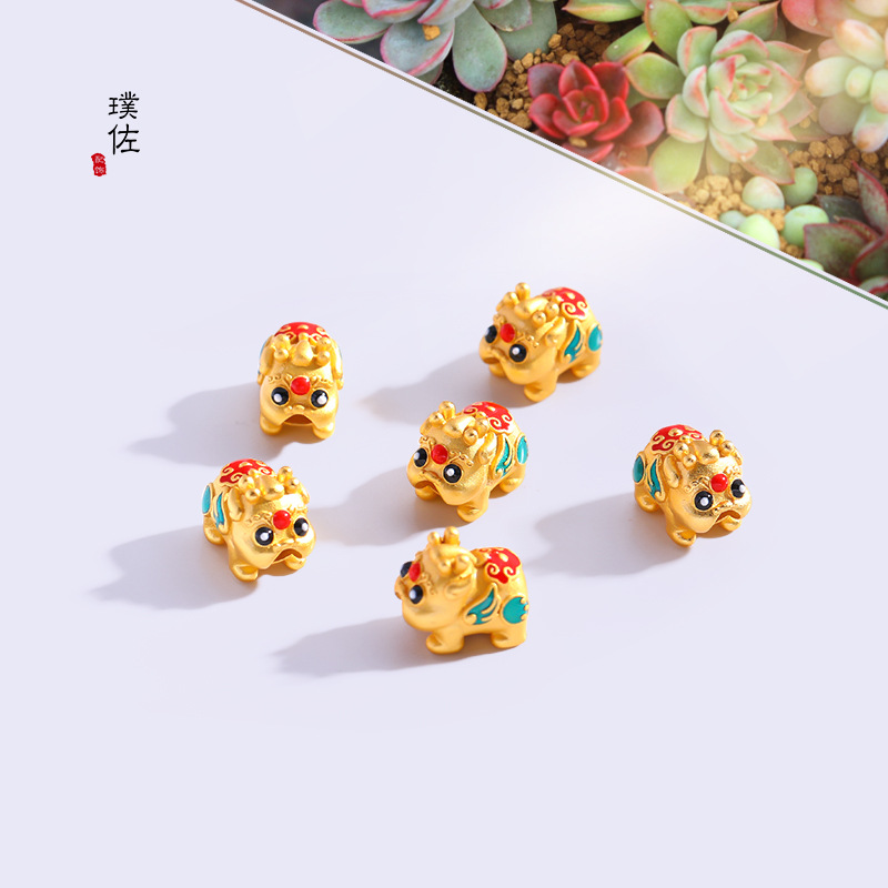 久不掉色越南沙金吞金獸一家三口diy配件通孔串珠手鍊項鍊