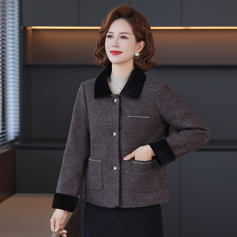 妈妈装秋冬季毛呢外套短款2025新款洋气中老年女装春秋季呢子外套|undefined
