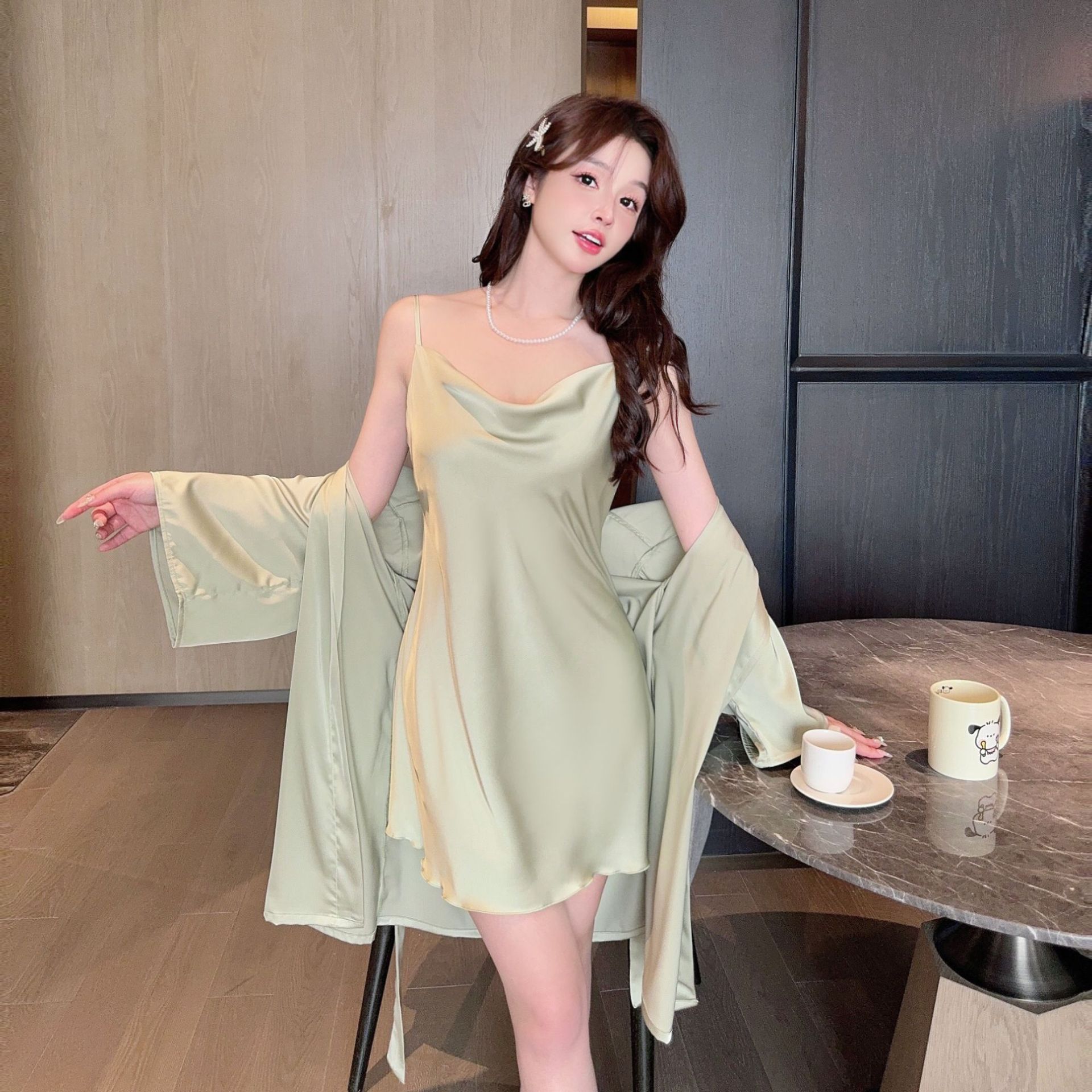 Sexy Pajamas Women's Swing Collar Sling Nightgown Women's Summer 2024 Backless Ice Silk Thin Pure Desire Style Home Clothes