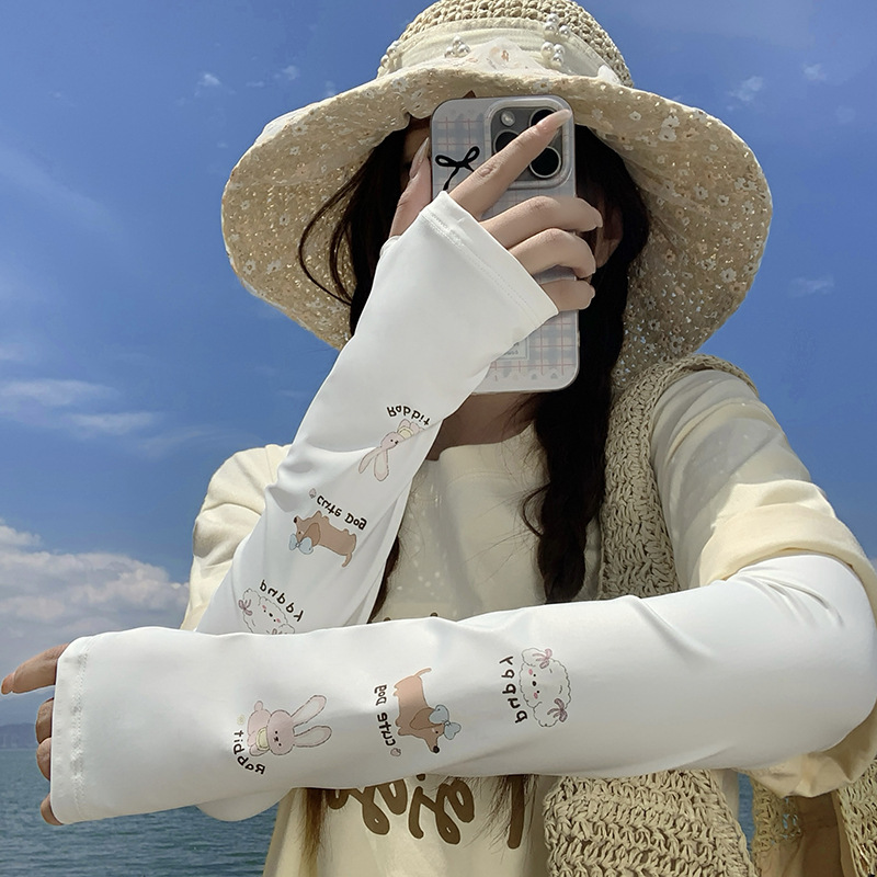 Protector solar manguito de hielo guantes ciclismo de verano manguito de hielo protector de brazo transpirable suelto cordón de dibujos animados manga de seda de hielo