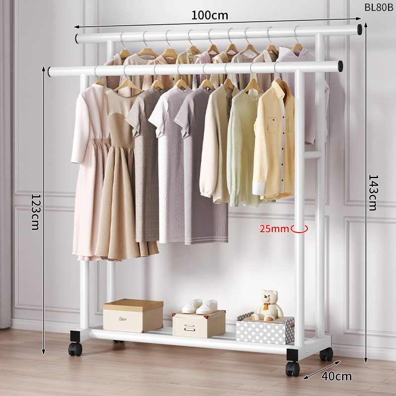 1m White-25 튜브 이중 극 두꺼운 풀리 | 두 배 매달린 옷