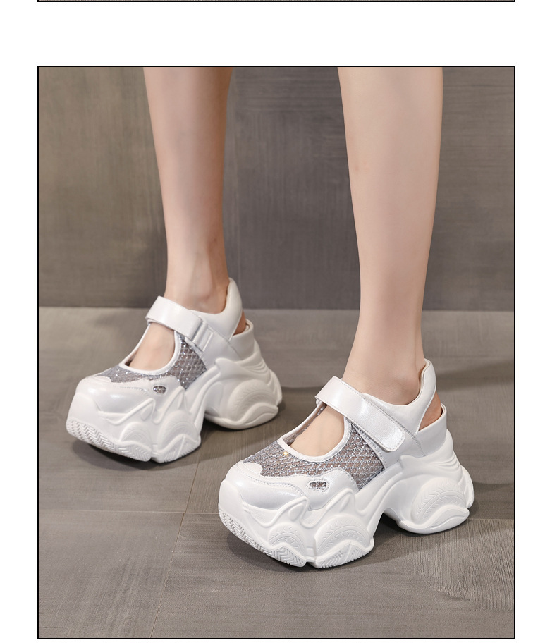 Sandal đế dày tăng chiều cao dáng giày thể thao nữ 2026 — màu trắng, bạc chi tiết 13
