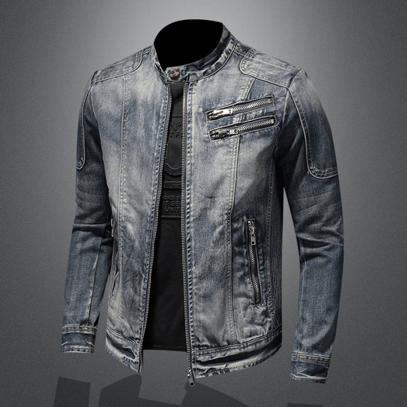 Manwei Venom Men's Denim Jacket European and American Casual Retro Large Size Vertical Collar Zipper Jacket Cycling Bike Clothing Trendy Manwei Venom Men's Denim Jacket European and American Casual Retro Large Size Vertical Collar Zipper Jacket Cycling Bike Clothing Trendy