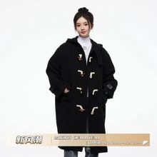 连帽中长款毛呢小个子外套2025秋冬新款加厚牛角扣美拉德呢子大衣