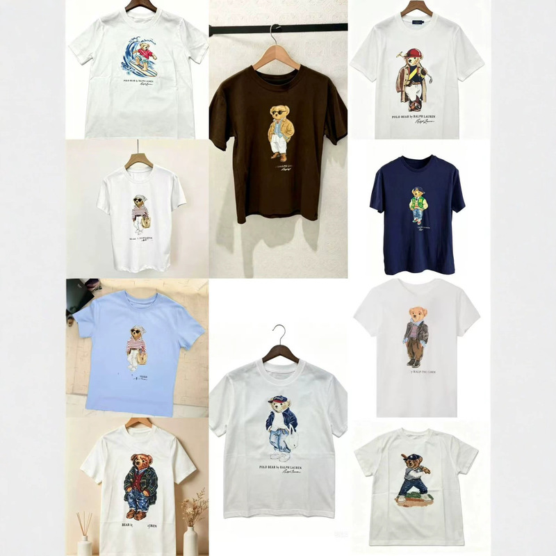 American-Style Vintage Bear Print Short-Sleeved T-Shirts for Men and Women, Summer Edition American-Style Vintage Bear Print Short-Sleeved T-Shirts for Men and Women, Summer Edition